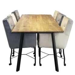 Straluma Stoffen eetkamerstoel grijs/blauw op wieltjes></noscript> Eetkamerstoelen