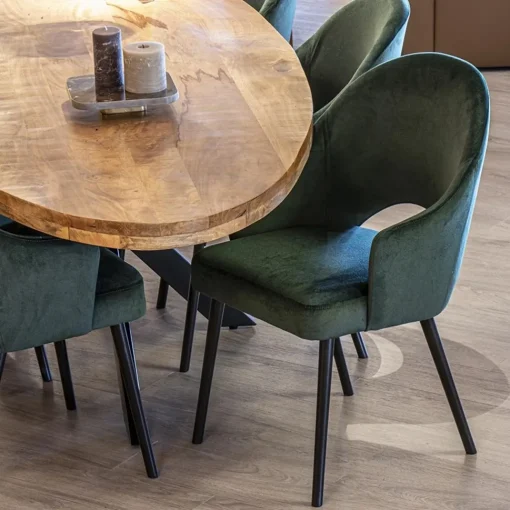 Straluma Stoffen eetkamerstoel velours groen met zwarte houten poot> Eetkamerstoelen