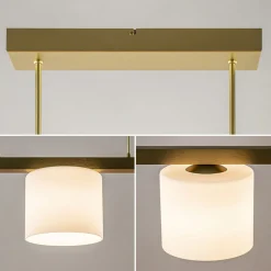 Straluma Strak klassieke hanglamp goud met mat wit glas></noscript> Hanglampen|Eettafellampen