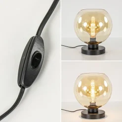 Straluma Strak klassieke tafellamp zwart met amber glas></noscript> Tafellampen|Klassieke Verlichting