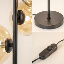 Straluma Strak klassieke tafellamp zwart met amber glas></noscript> Woonkamerlampen|Slaapkamerlampen