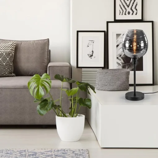Straluma Tafellamp Fantasy op stang zwart + smoke glas> Tafellampen|Luxe Verlichting