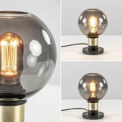 Straluma Tafellamp Lazise 15cm zwart/smoke/goud></noscript> Tafellampen|Klassieke Verlichting