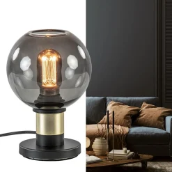 Straluma Tafellamp Lazise 15cm zwart/smoke/goud></noscript> Tafellampen|Klassieke Verlichting