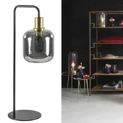 Straluma Tafellamp Lekar zwart/brons met smoke glazen kap></noscript> Light and Living|Woonkamerlampen