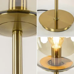 Straluma Tafellamp Medina goud met amber glas L&L></noscript> Tafellampen|Light and Living