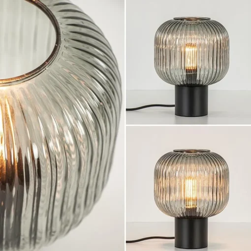 Straluma Tafellamp zwart met ronde smoke glazen kap> Tafellampen|Klassieke Verlichting