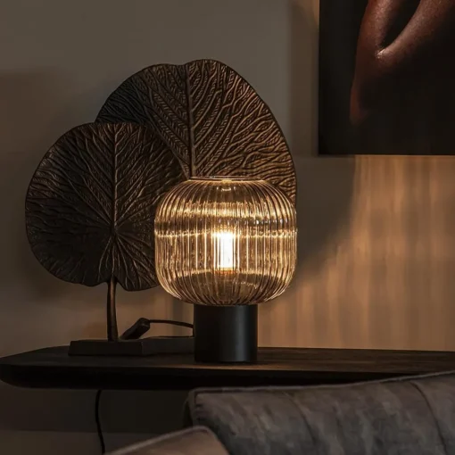 Straluma Tafellamp zwart met ronde smoke glazen kap> Tafellampen|Klassieke Verlichting