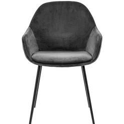Straluma Trendy armstoel velvet grey met zwart metalen poot> Eetkamerstoelen