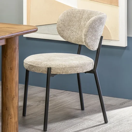 Straluma Trendy eetkamerstoel gemêleerd taupe met zwarte poot> Eetkamerstoelen