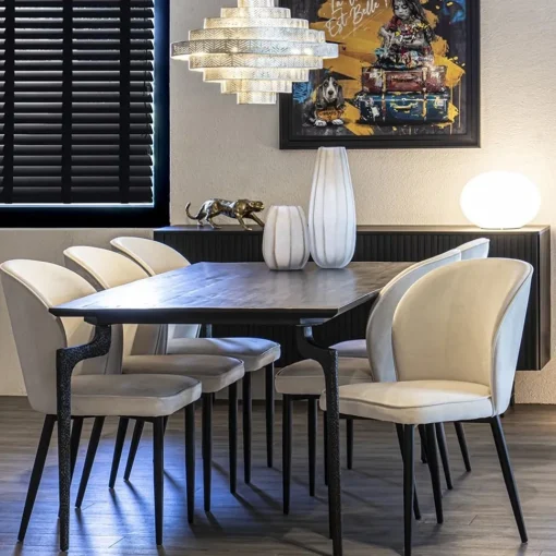 Straluma Trendy eetkamerstoel wit velours met zwart metalen poot> Eetkamerstoelen