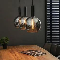 Straluma Trendy hanglamp met smoke/titanium glazen bollen></noscript> Eettafellampen|Pendel Lampen