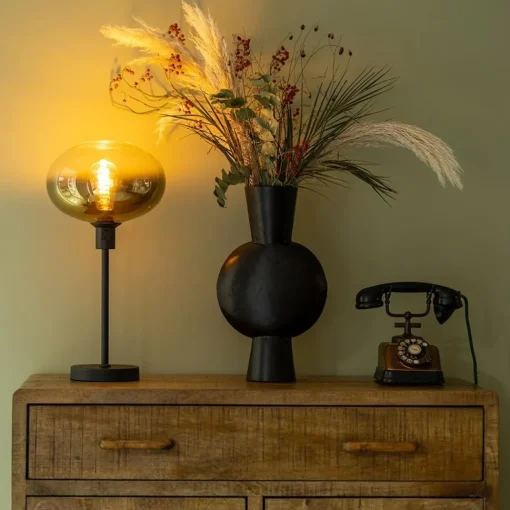 Straluma Trendy tafellamp zwart met glazen kap helder/goud> Tafellampen|Luxe Verlichting