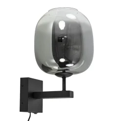 Straluma Trendy wandlamp zwart met smoke glazen kap en snoer> Wandlampen|Luxe Verlichting