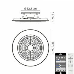 Straluma Ventilator Alisio XL zwart afst.bed./app> Plafondlampen|Plafondventilatoren met lamp