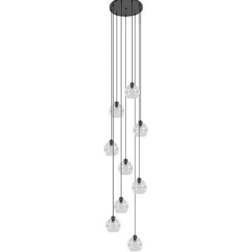 Straluma Videlamp / multipendel 9L zwart helder bolglas> Videverlichting|Pendel Lampen