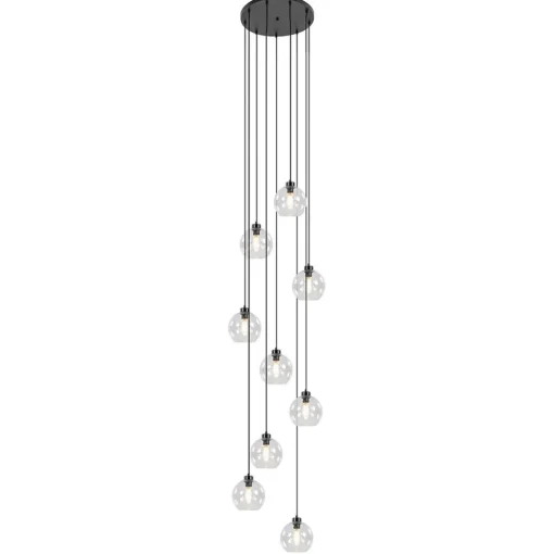 Straluma Videlamp / multipendel 9L zwart helder bolglas> Videverlichting|Pendel Lampen
