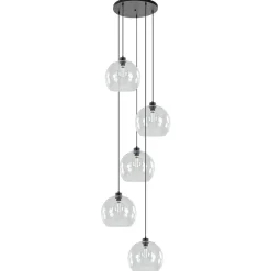 Straluma Videlamp / multipendel zwart met 5 helder glazen bollen> Videverlichting|Pendel Lampen