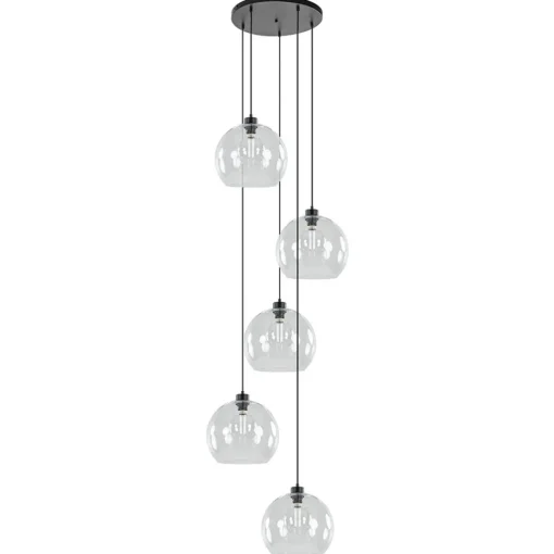 Straluma Videlamp / multipendel zwart met 5 helder glazen bollen> Videverlichting|Pendel Lampen