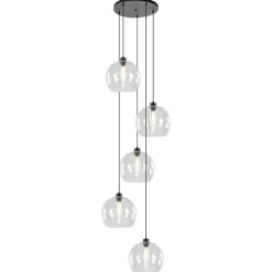 Straluma Videlamp / multipendel zwart met 5 helder glazen bollen> Videverlichting|Pendel Lampen
