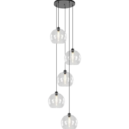 Straluma Videlamp / multipendel zwart met 5 helder glazen bollen> Videverlichting|Pendel Lampen