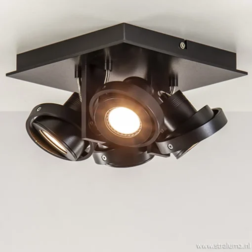 Straluma Vierkante LED plafondlamp 4-lichts zwart> Plafondlampen|Opbouwspots