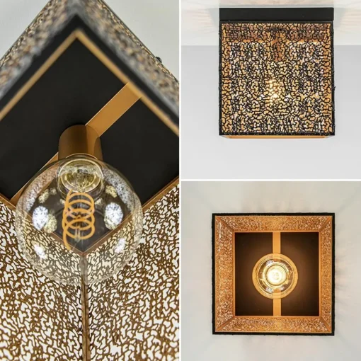 Straluma Vierkante plafondlamp zwart met gouden binnenzijde> Keukenverlichting|Plafondlampen