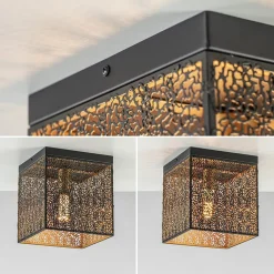 Straluma Vierkante plafondlamp zwart met gouden binnenzijde></noscript> Keukenverlichting|Plafondlampen