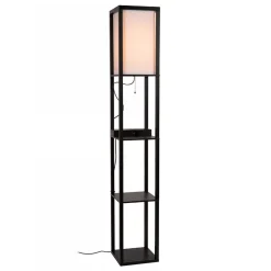 Straluma Vierkante vloerlamp zwart met beige kap en oplaadplatform> Vloerlampen|Landelijke Verlichting