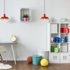 Straluma Vintage hanglamp rood met wit en zwart snoer></noscript> Woonkamerlampen|Tienerkamerlampen