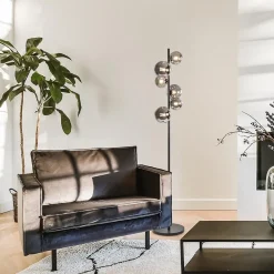 Straluma Vloerlamp Calcio 6l zwart + smoke glas></noscript> Woonkamerlampen|Vloerlampen