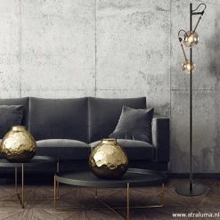 Straluma Vloerlamp Globe 2-L zwart/goud smokeglas></noscript> Slaapkamerlampen|Kantoorverlichting