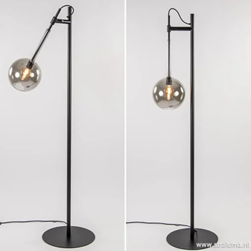 Straluma Vloerlamp Globe 1L zwart/smoke glas 25cm> Slaapkamerlampen|Halverlichting