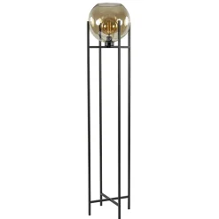 Straluma Vloerlamp zwart + amber glazen bol> Vloerlampen|Industriële Verlichting