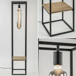 Straluma Vloerlamp zwart frame met houten plank></noscript> Vloerlampen|Industriële Verlichting