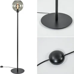 Straluma Vloerlamp zwart met smoke glazen kap> Woonkamerlampen|Slaapkamerlampen