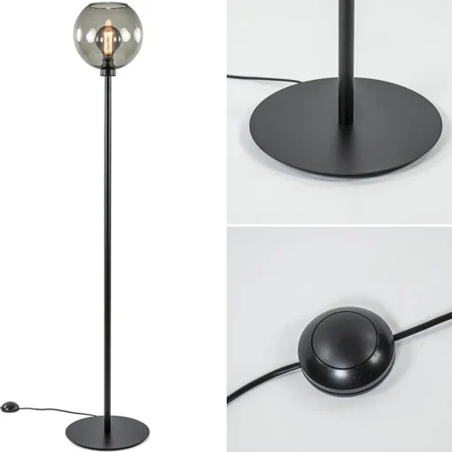 Straluma Vloerlamp zwart met smoke glazen kap> Woonkamerlampen|Slaapkamerlampen