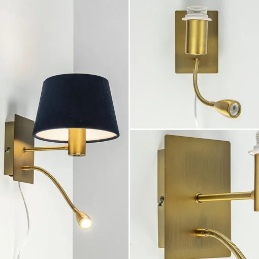 Straluma Wandlamp Regina antiek brons met leesarm exclusief kap> Wandlampen|Bedlampjes