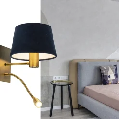 Straluma Wandlamp Regina antiek brons met leesarm exclusief kap></noscript> Wandlampen|Bedlampjes