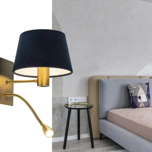 Straluma Wandlamp Regina antiek brons met leesarm exclusief kap> Wandlampen|Bedlampjes