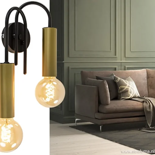 Straluma Wandlamp toog dubbel zwart/mat goud> Slaapkamerlampen|Halverlichting