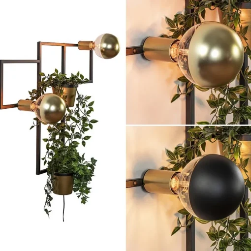 Straluma Wandlamp zwart/goud inclusief plantenpotten> Wandlampen|Botanische Verlichting