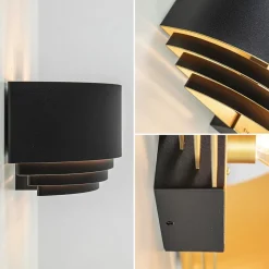Straluma Wandlamp zwart/goud up+down langwerpig><noscript><img width=