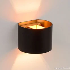Straluma Wandlamp zwart/goud Xio up+down rond> Wandlampen|Bedlampjes