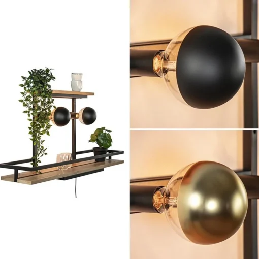 Straluma Wandlamp/wandrek zwart met houten planken> Eetkamerverlichting|Wandlampen