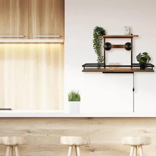 Straluma Wandlamp/wandrek zwart met houten planken> Eetkamerverlichting|Wandlampen