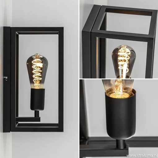 Straluma Wand-/plafondlamp rechthoek frame zwart> Woonkamerlampen|Slaapkamerlampen