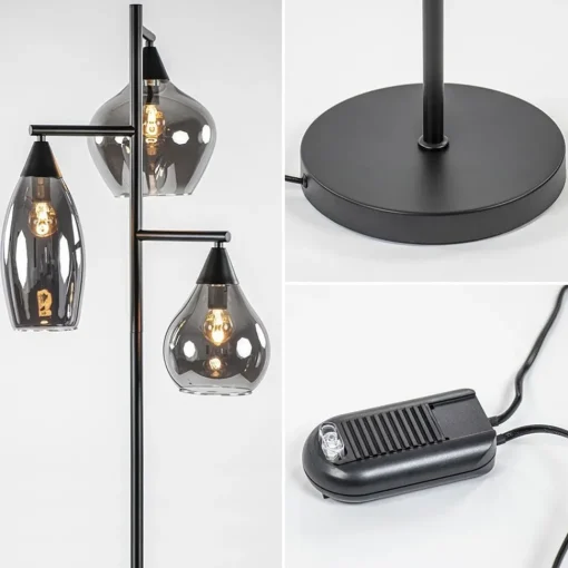 Straluma Zwart metalen vloerlamp met titanium glazen kappen> Woonkamerlampen|Vloerlampen
