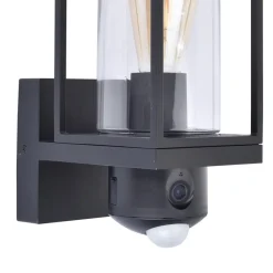 Straluma Zwarte buitenlamp rechthoek met glas en camera> Buitenlampen