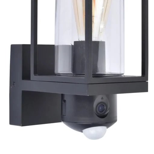 Straluma Zwarte buitenlamp rechthoek met glas en camera> Buitenlampen
